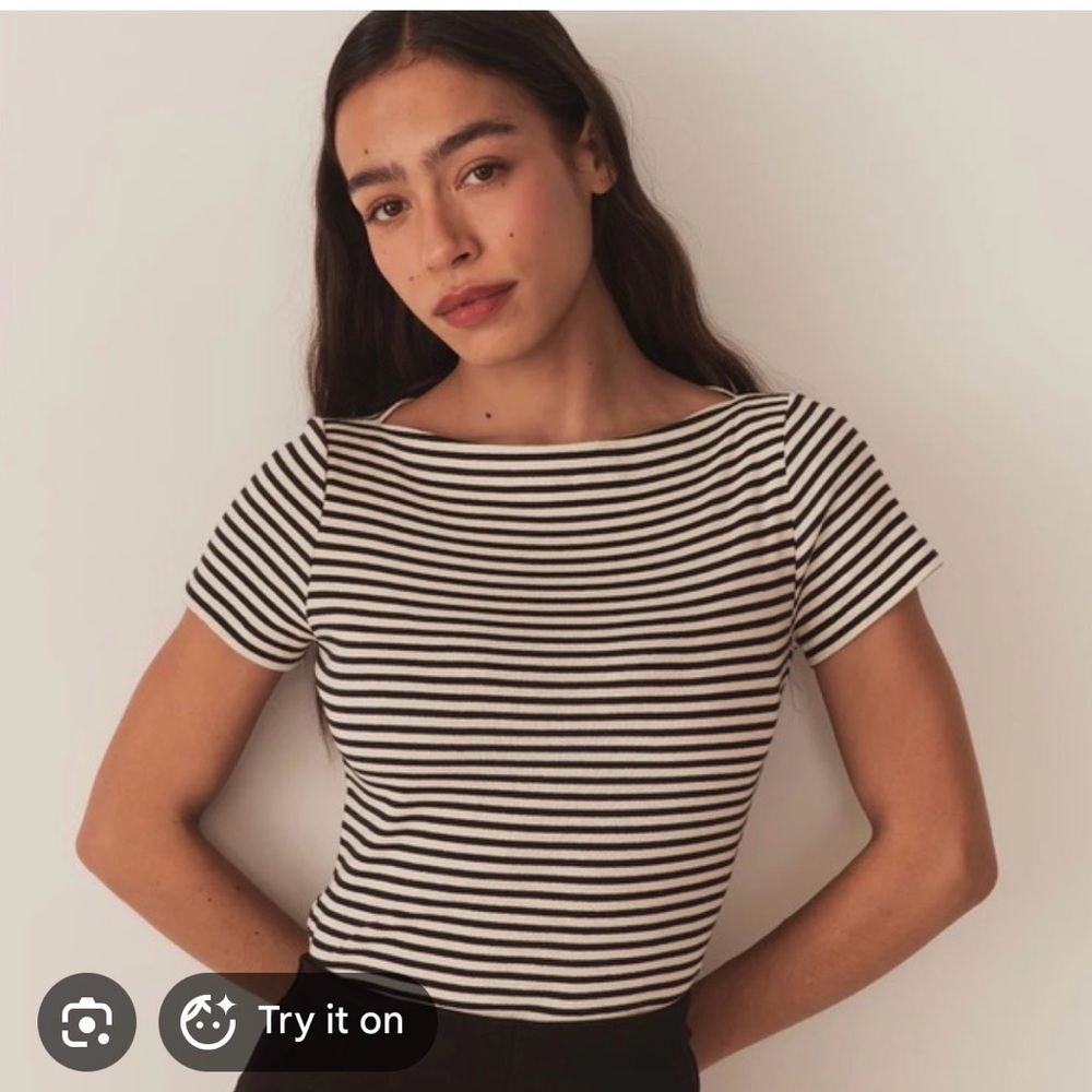 NWT DOEN | Striped Pauline Shirt | Short-Sleeve Boatneck Top in Black and White